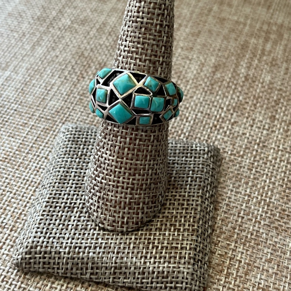 Turquoise Silver Geometric Ring 925 Silver - Picture 5 of 6
